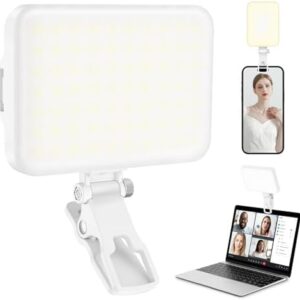 LED Portable Selfie Light Video Conference Lighting with Clip & Camera Tripod Adapter Rechargeable 2200mAh CRI 97+, 9 Light Modes for Phone iPhone Webcam Laptop Photo Makeup